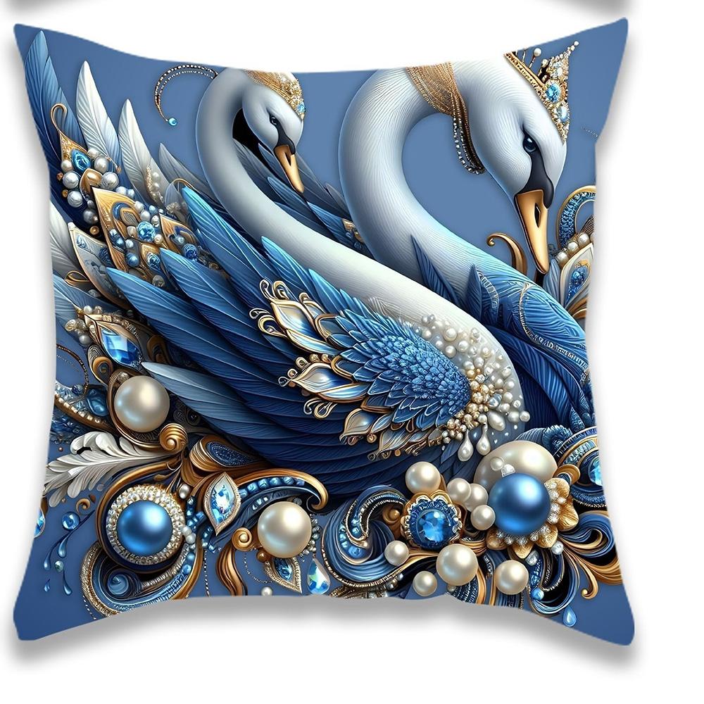 Exquisite Blue Swans Adorned with Jewels Pillowcases for Luxurious Comfort Sofa Cushion Cover Home Room Decoration
