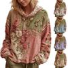 Vintage Floral Print Patchwork Sweatshirt Women Long Sleeve Hooded Casual Top Fashion