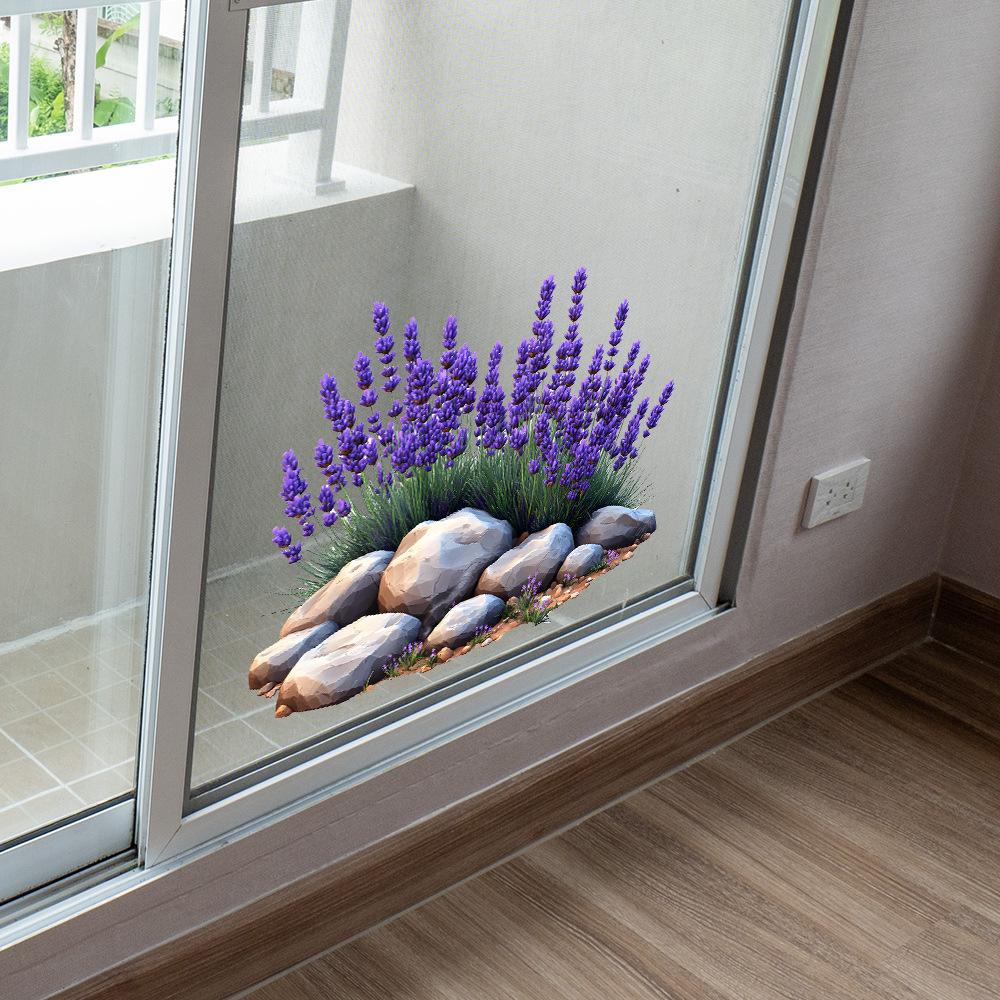 Painted Purple Lavender Balcony Glass Home Beautification and Decoration Electrostatic Window Stickers