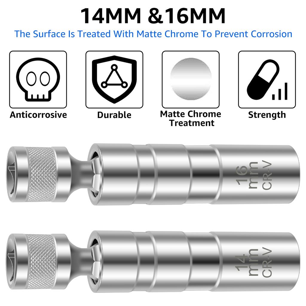 Торцевая головка для свечей зажигания 14 мм 16 мм Поворот на 360° Инструмент для снятия торцевой головки свечи зажигания Магнитная торцевая головка для свечей зажигания Инструмент для установки для мотоцикла