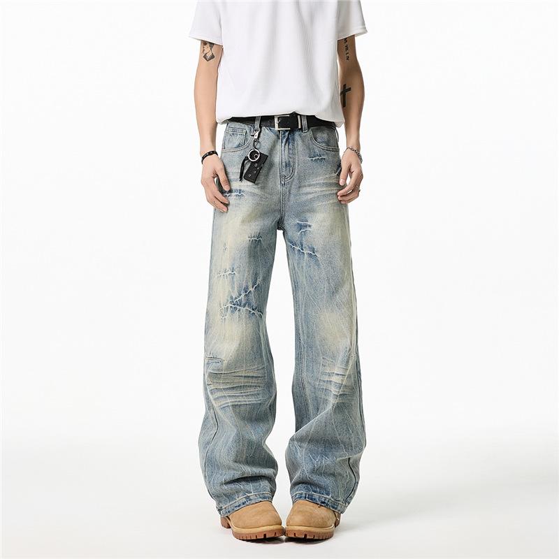 Американские джинсы с потертостями и разрывами мужские и женские весенние новые ретро старые прямые универсальные повседневные брюки