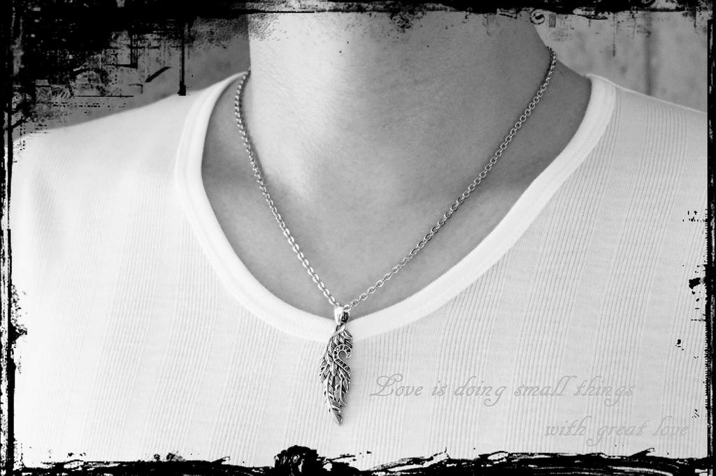 Серебряное ожерелье в форме сердца из перьев для мужчин и женщин, сумка-коробка tb316 [Velvi] (Бумага включена) (Сердце из перьев)