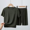 Children's Short-sleeved Suit T-shirt Ice Silk Big Children Girls Boys Baby Pajamas Summer Thin Two-piece Home Service