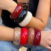 Exaggerated Irregular Acrylic Bracelet - European & American Fashion Translucent Wide Band Jewelry.