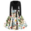 Women's Casual Fashion V Neck Long Sleeve Christmas Printed Vintage Long Dress