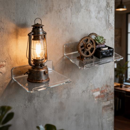 2 шт. Акриловые плавающие настенные полки Прозрачные настенные полки Клеевая или винтовая установка Полки для демонстрации для динамика, горшка с растением, фигурок