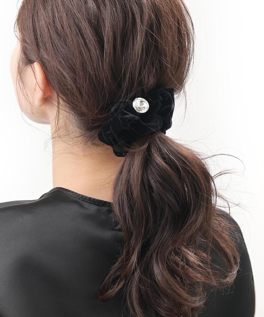 VINGTAINE Scrunchie with Swarovski Single Simple Hair and Casual for Adults Crystals, Velvet, Crystal, Accessory, Cute, Stylish, (HS-195-BK)