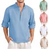 Men's Casual Loose Solid-color Cotton And Linen Long-sleeved Stand-up Collar Shirt