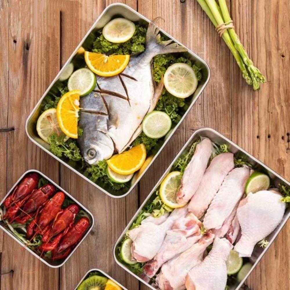 Прямоугольная тарелка для хранения на кухне, сковорода для хранения продуктов из нержавеющей стали, кухонные принадлежности