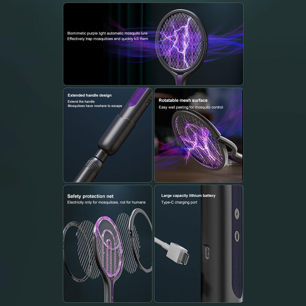 Foldable Insect Racket Electric Fly Swatter USB Rechargeable Fly Killer Portable Bug Zapper Trap Lamp Fly Trap Indoor Outdoor
