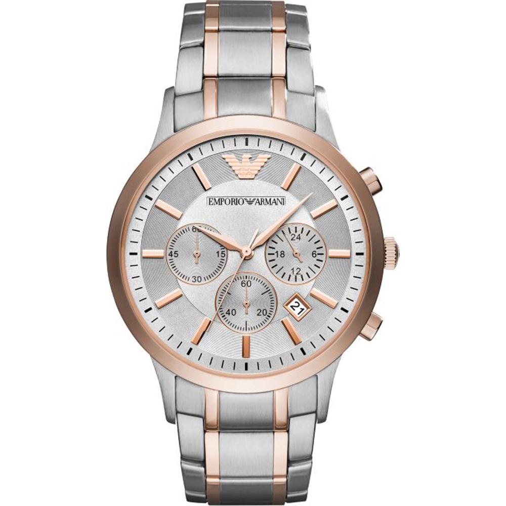 Emporio Armani Мужские кварцевые часы Renato Silver Bicolor Rose Metal с хронографом AR11077