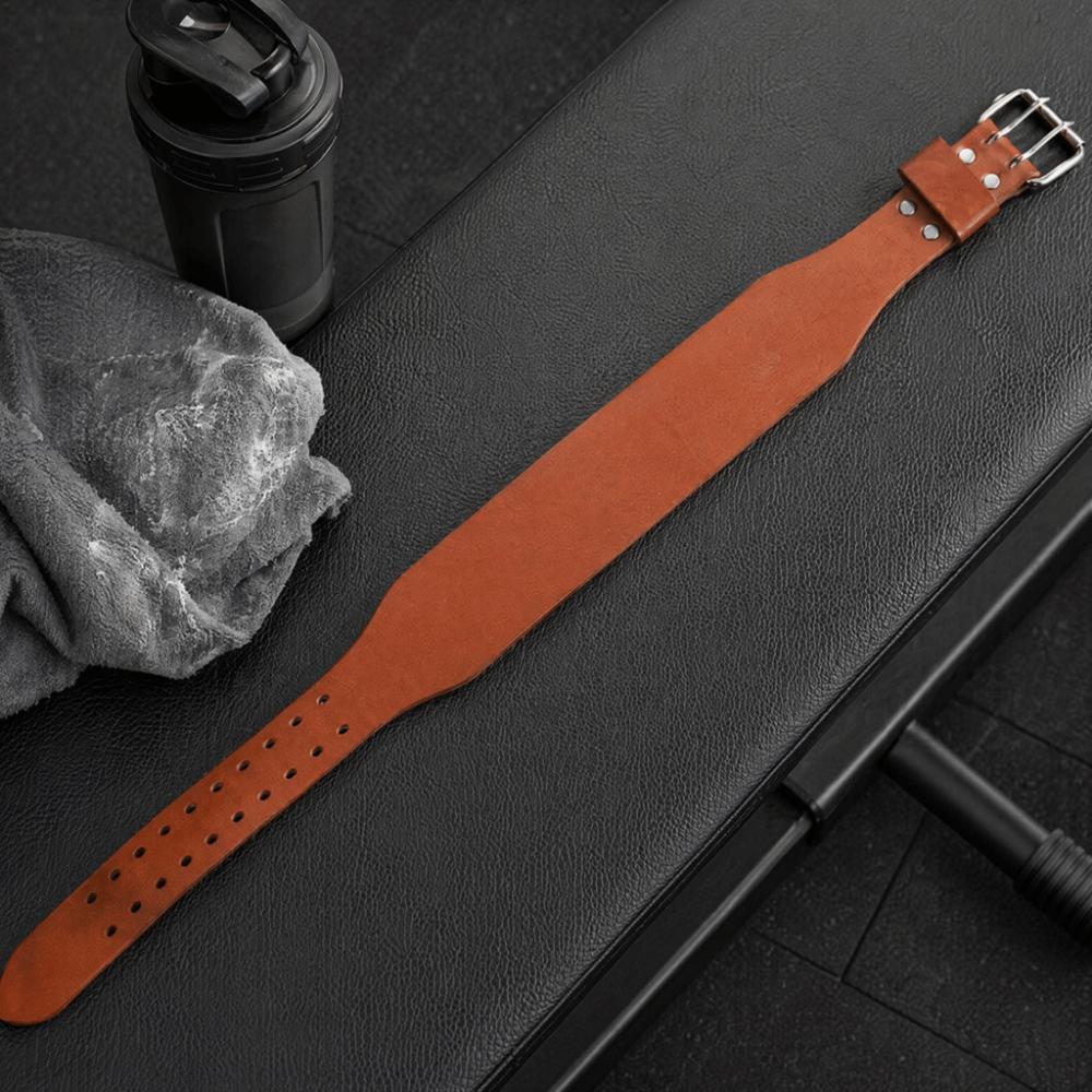 Full Grain Cowhide Weightlifting Belt Adjustable Brown Leather Weightlifting Belt  Gym Workouts