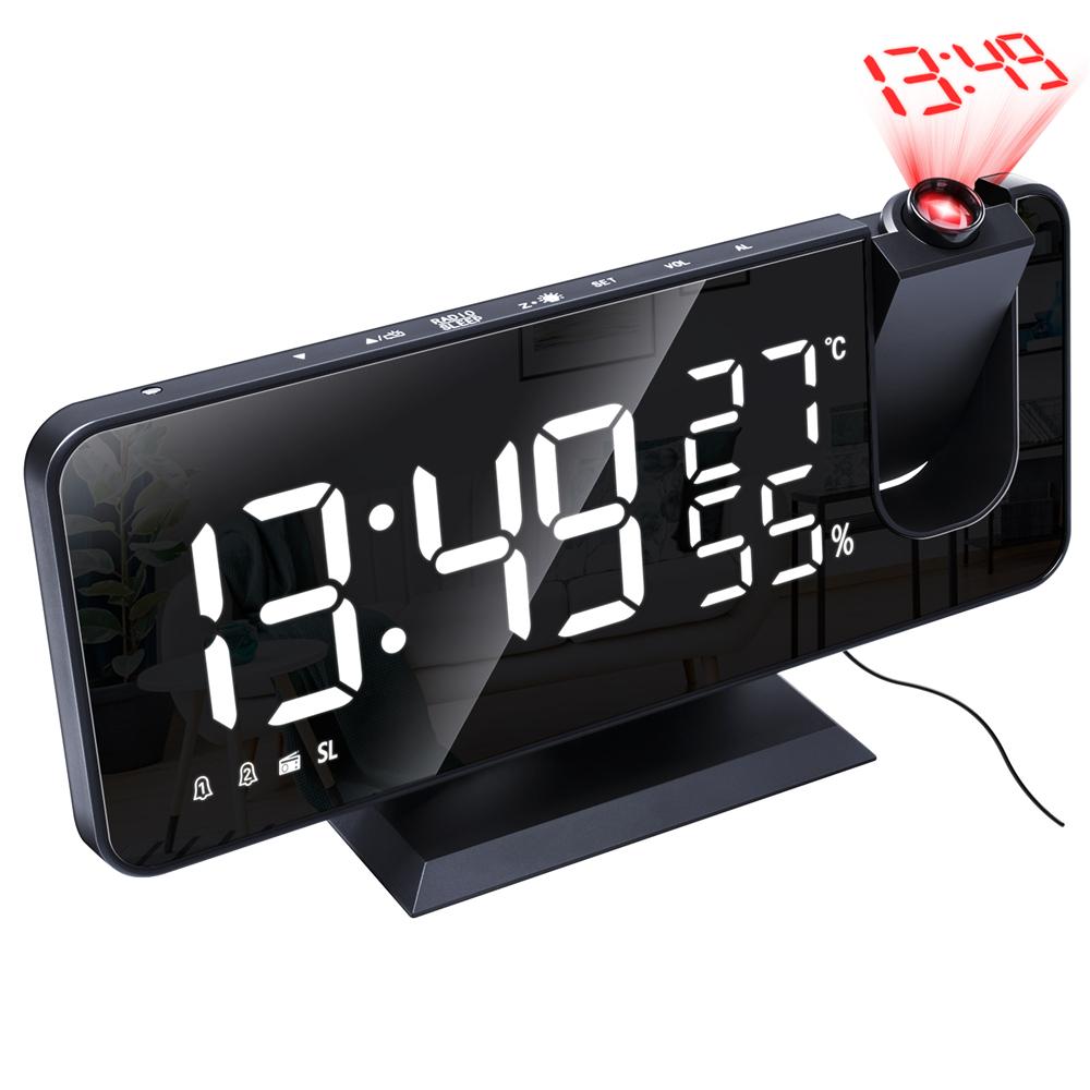 LED Alarm Clock Big Screen Temperature and Humidity Electronic Display Radio And Time Projection Function Clock Rechargeable