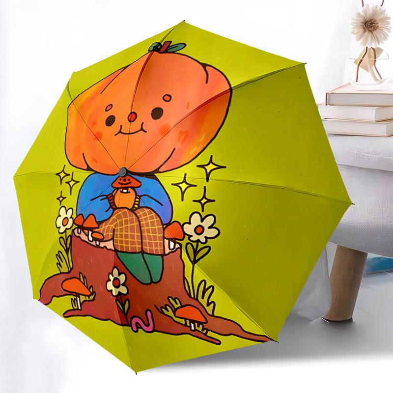 1pc Pumpkin FriendAutomatic Folding Umbrella, Portable Collapsible Design, Casual Outdoor Accessory, for All Seasons 066