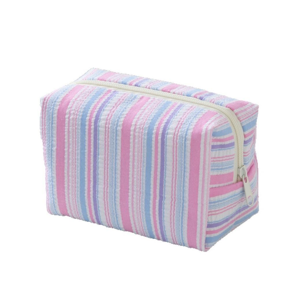 Striped Design Cosmetic Bag Lightweight Travel Skincare Bag Striped Makeup Pouch Girls