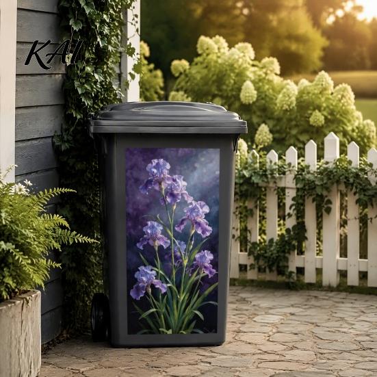 Sun Proof Metal Cabinet Stickers Floral Trash Can Stickers, Waterproof Self?Adhesive Bin Decals, Vintage Flower Pattern Decor Realistic