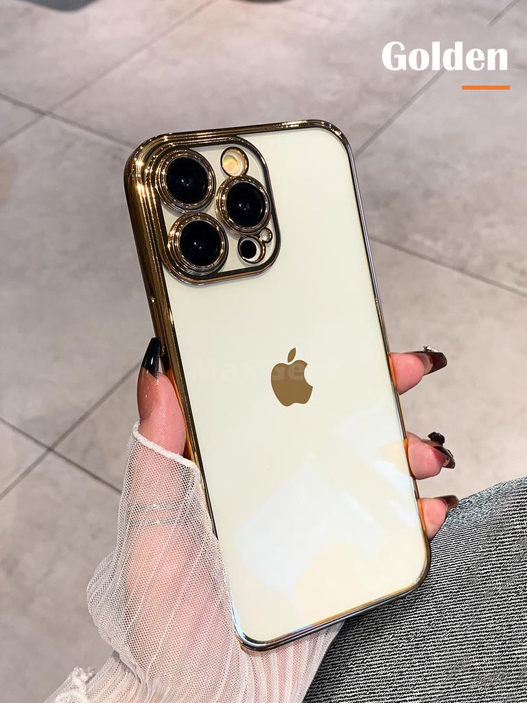 Plating Bumper Silicon Clear Case For iPhone 16 15 14 13 11 12 Pro Max Mini XR X XS Plus Purple Soft Shockproof Cover