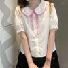 Kawaii Girl Рубашка в консервативном стиле Женский кукольный воротник Белая блузка с вышивкой Женские японские милые рубашки Топы с бантом Femme Harajuku