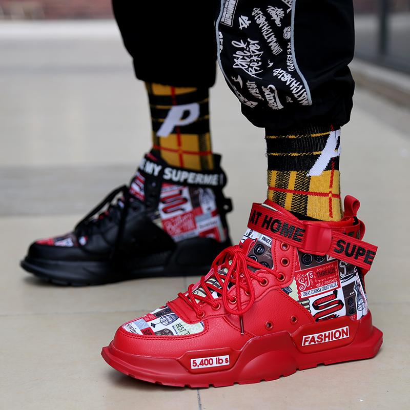 Men's Sneakers Fashion Graffiti Breathable Casual Shoes Luxury Brand High Quality Red Trendy Male Shoe Men's White Sports Shoes