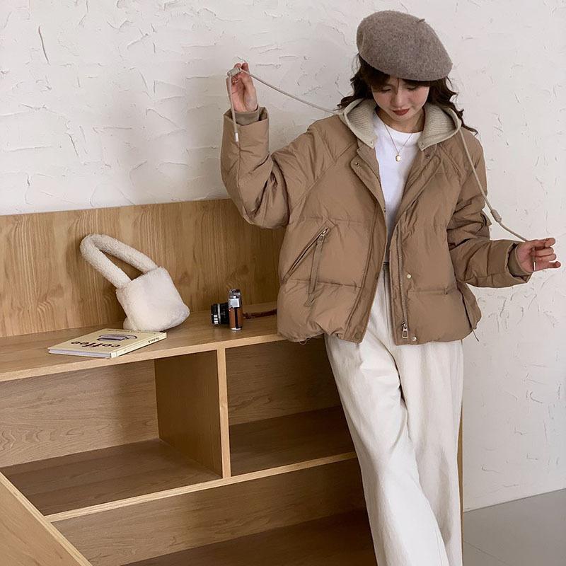 Съемная вязаная шапка-пуховик женская короткая зимняя 2024 новая утолщенная теплая маленькая белая куртка на утином пуху