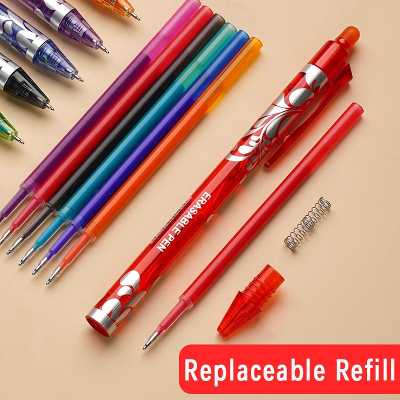 55pcs/set Gel Pen Press Type 0.5mm Erasable Gel Pen Set 6 Colors Washable Handle Magic Refills Rod Super Capacity Ink Writing Stationery