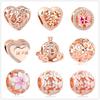 New Original Rose Gold Color Bead Magnolia Bloom Flower Family Life Tree Charm Fit Pendant Bracelet Necklaces DIY Women Jewelry