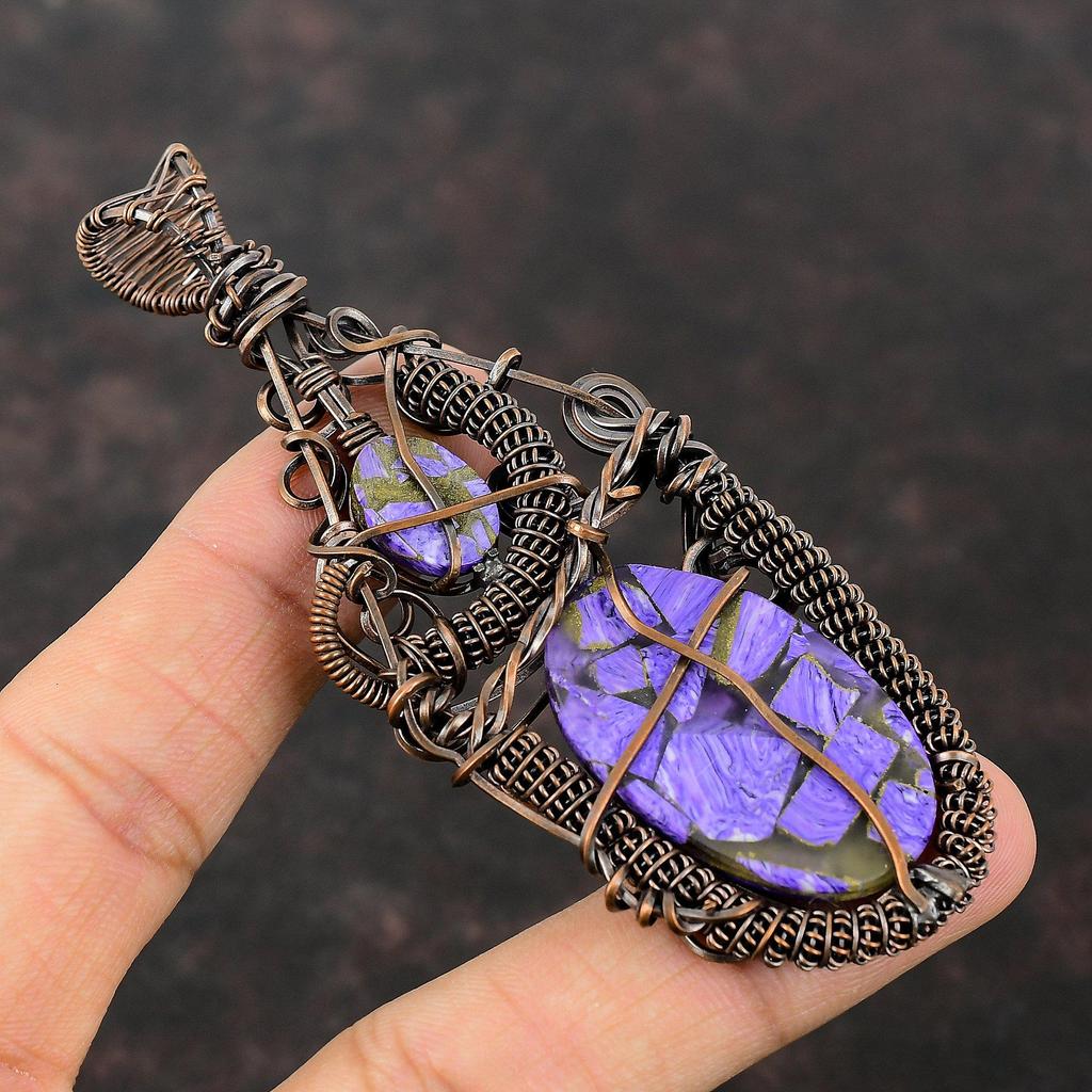 Copper Charoite Pendant Copper Wire Wrapped Jewelry Gemstone Handmade Pendant Copper Wire Wrapped Pendant Gift For Him Latest Design Pendant