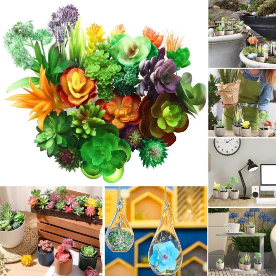 Искусственные суккуленты. Реалистичные многоразовые ассорти из искусственных зеленых растений. Красочная зелень без горшков. Центральное украшение домашнего стола. Фото.