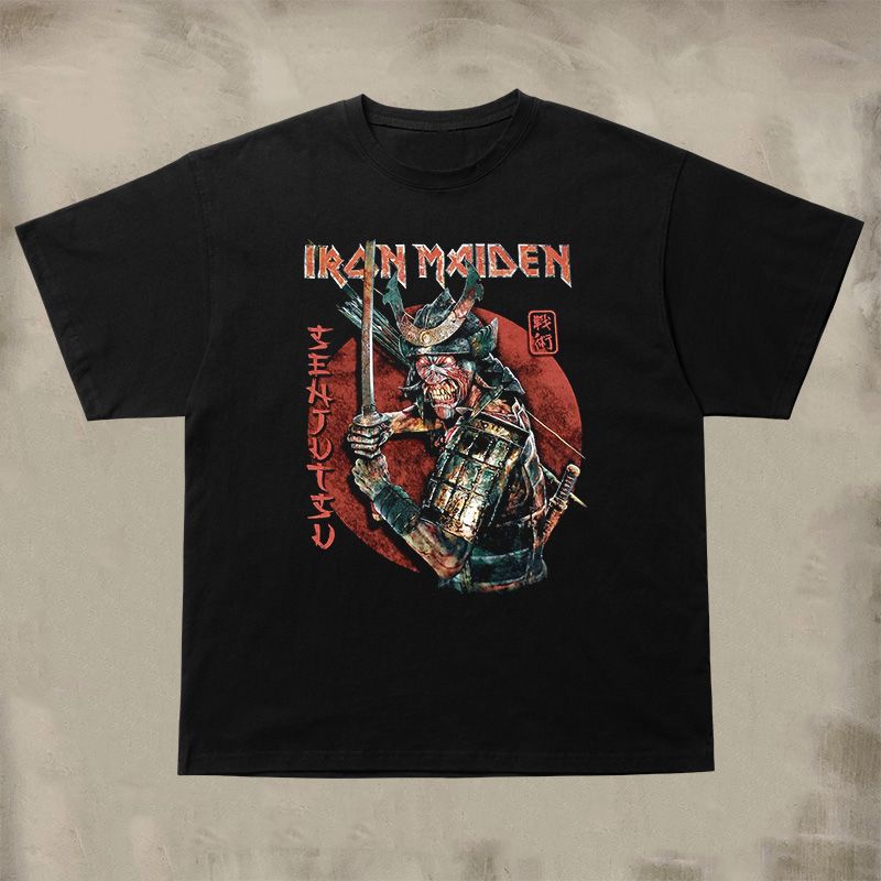 Постер группы Iron Maiden с изображением японского самурая, модный бренд, футболка с коротким рукавом