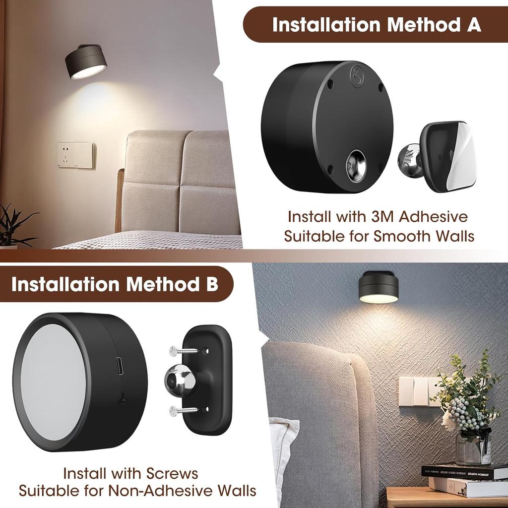 LED Wall Sconces Light, 3 Brightness Levels 3 Color Modes Wall Lights Battery Operated 360° Rotatable Touch Control Wall Lamp