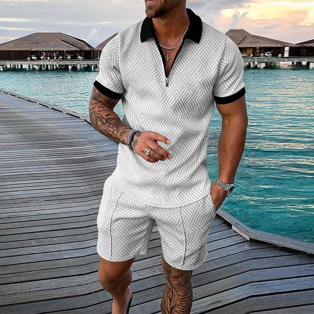 Men's Short Sets Outfits 2 Piece Summer Tracksuit Short Sleeve Shirt And Shorts Set Casual Sport Suit