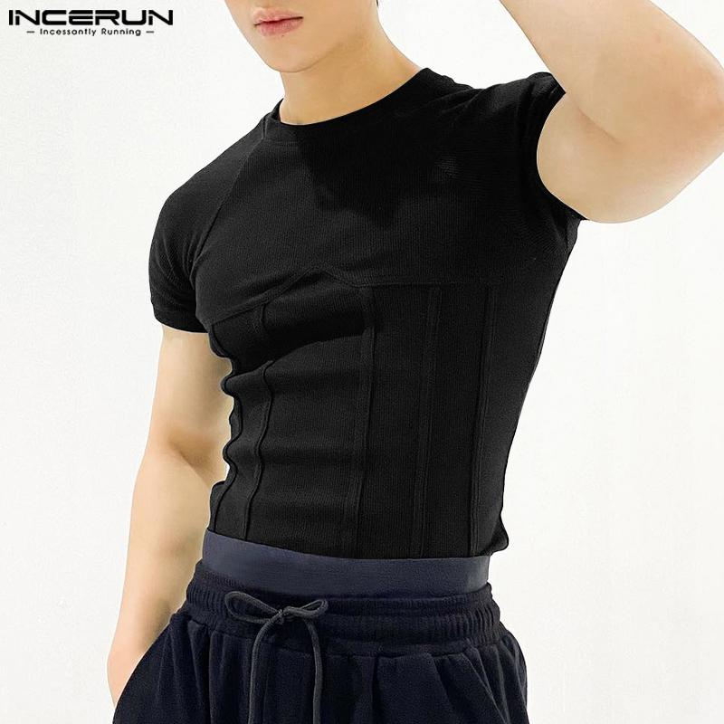 INCERUN Мужские футболки с круглым вырезом, коротким рукавом, для спортзала, спорта, повседневные, приталенные