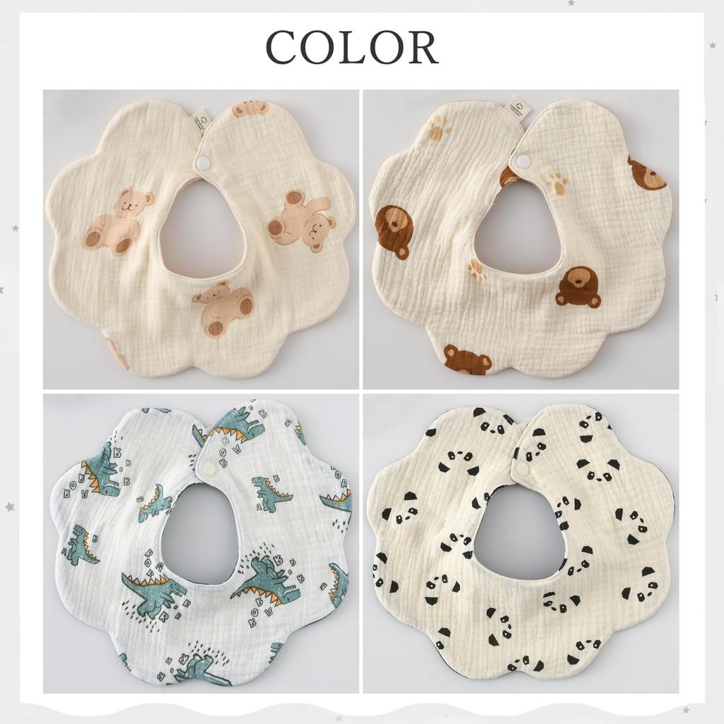 Set of 4 Baby for Girls and Stylish Newborn Solid Mealtime Baby Baby Shower Gift [GoUseGo] Bibs, Double-Sided, 6-Layer Gauze, Boys, Bibs, 360-Degree