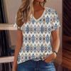 Summer V-neck 3D Geometric Pattern Printed Top Fashionable Casual Short Sleeved Women's T-shirts