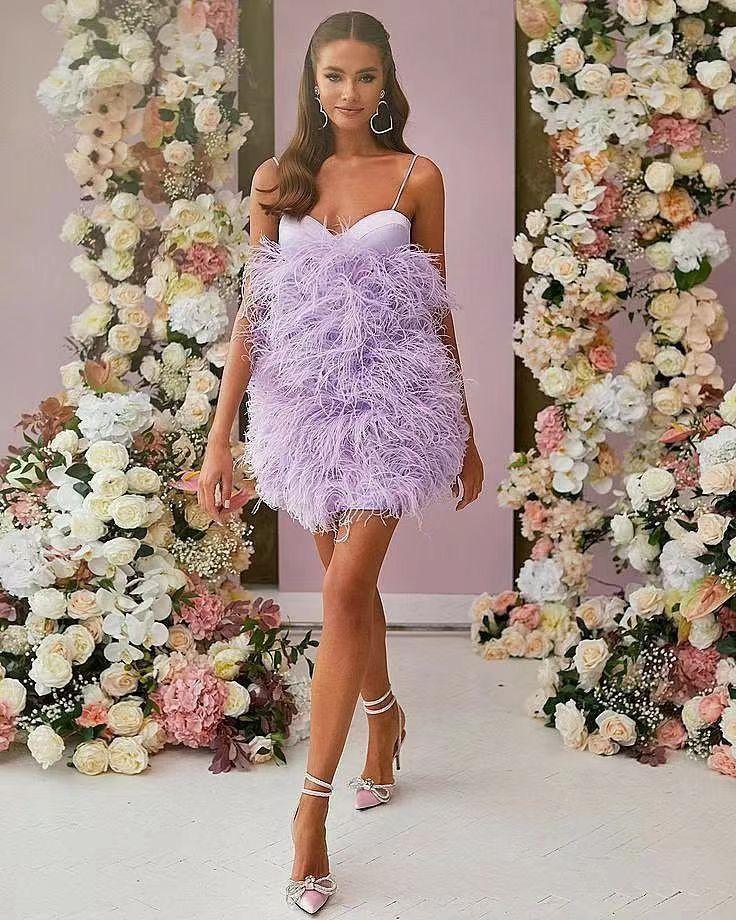 1/5/10Meters Light Purple Ostrich Feathers Ribbon 8-10cm/3-4Inch Long Feather Trim Fringe for Party Costumes Sewing Accessories