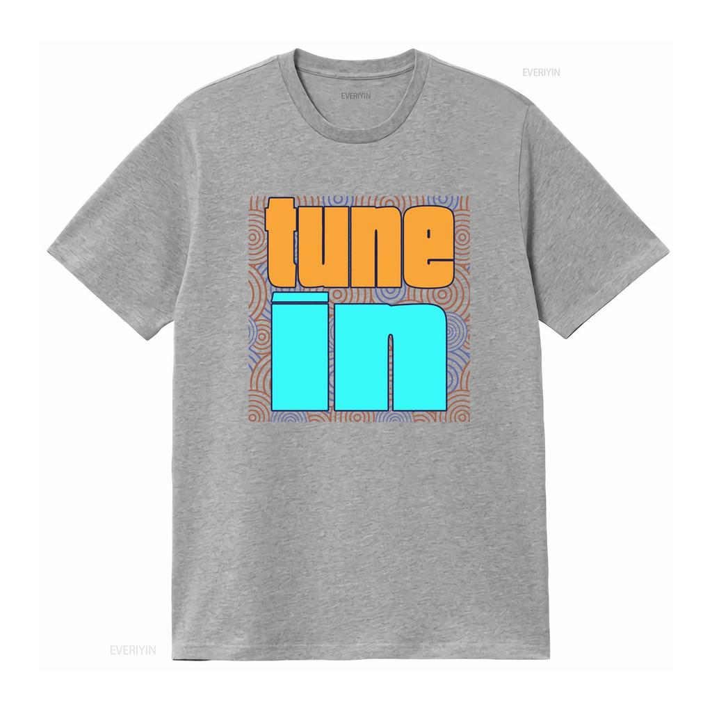Retro Streetwear Music Tune In Slogan Geometric Swirl Print Casual T Shirt vintage Washed Unisex Stylish Versatile Comfortable