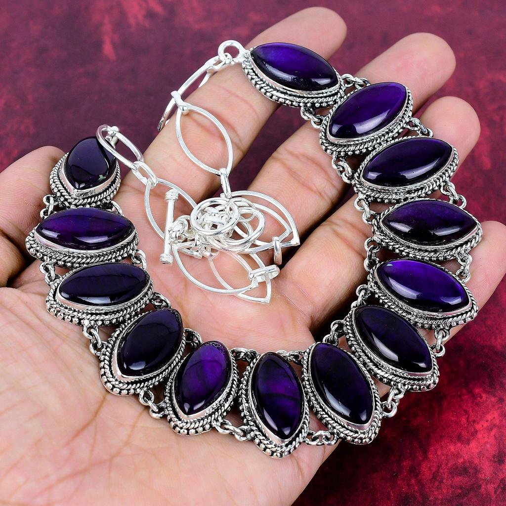 Purple Flash Labradorite 925 Solid Sterling Silver Necklace, With Adjustable Chain, Handmade Gemstone Jewelry, Necklace For Memorial Day