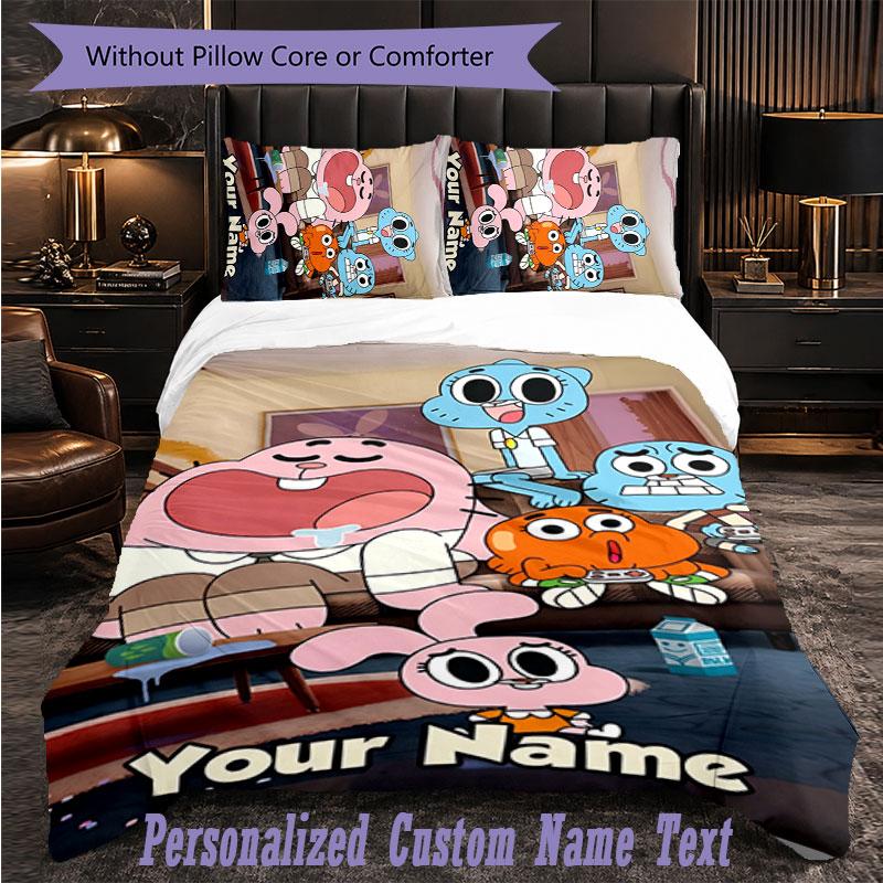 Персонализированный комплект постельного белья из 3 предметов Amazing World of Gumball С индивидуальным текстом Пододеяльник Наволочка Комплект Подарок для спальни