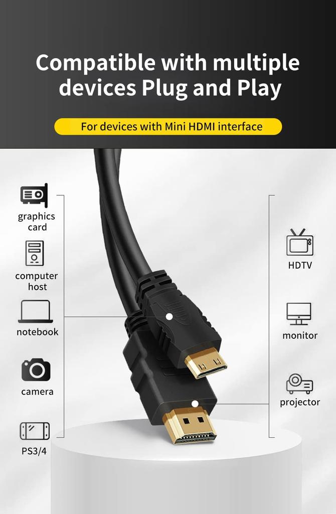 HDMI-кабель 1 м HDMI-кабель-переходник, тип 3D-совместимый mini-HDMI Ver1.4 AC