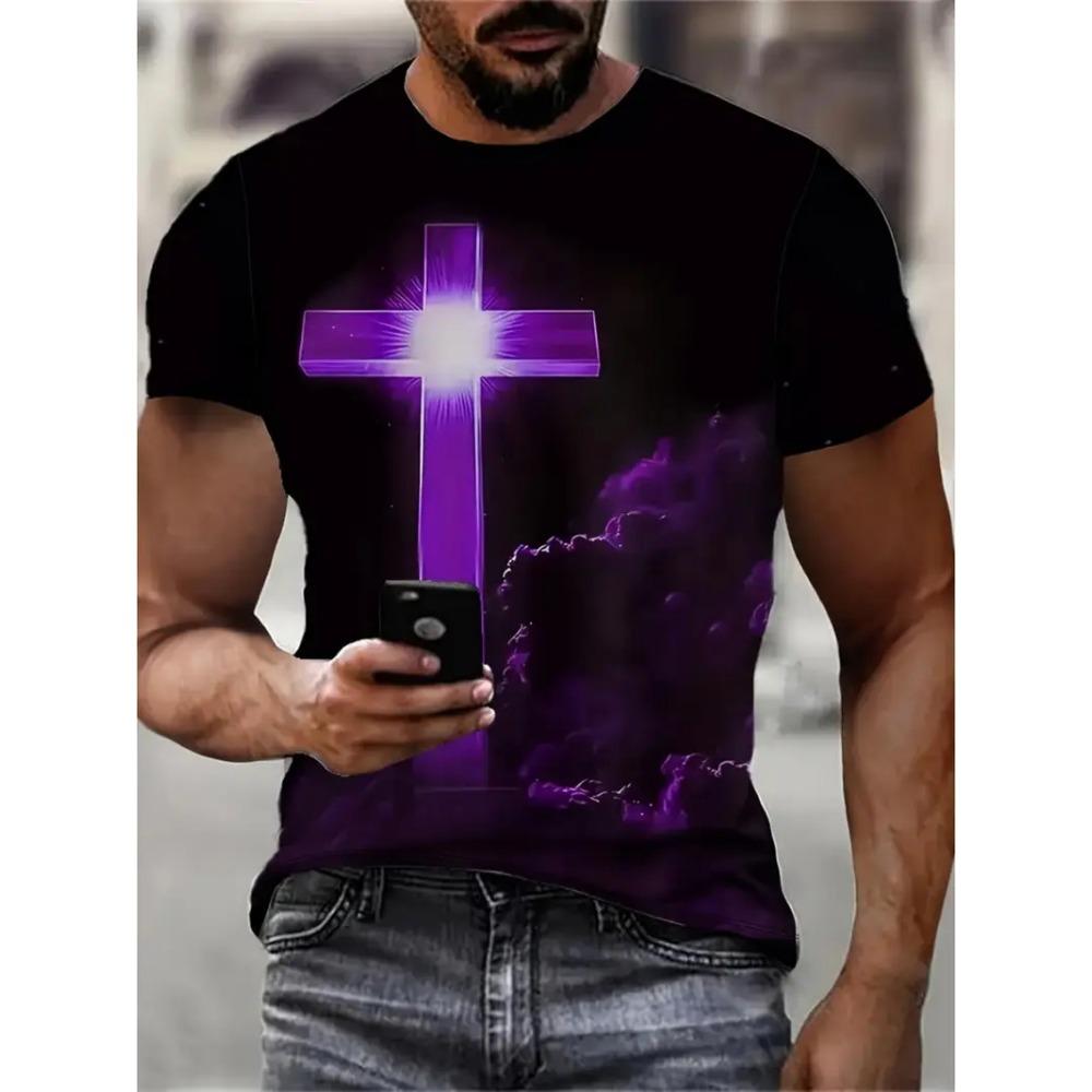 Jesus Letter Graphic Print Men's T-shirt Summer Short Sleeve T-Shirts Casual Oversized Jesus Christ Men's and Women's T-shirt Top