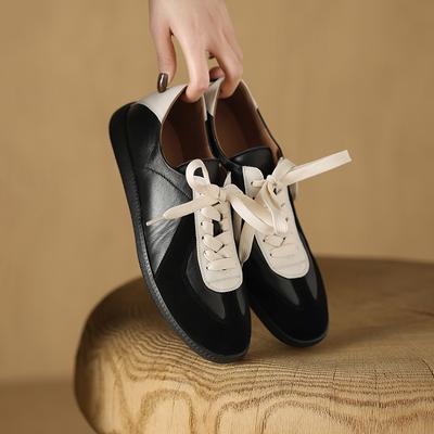 Модные женские кроссовки на шнуровке, из натуральной кожи, с вставками, на плоской подошве, черные с леопардовым принтом, женские повседневные балетки, женская обувь с круглым носком