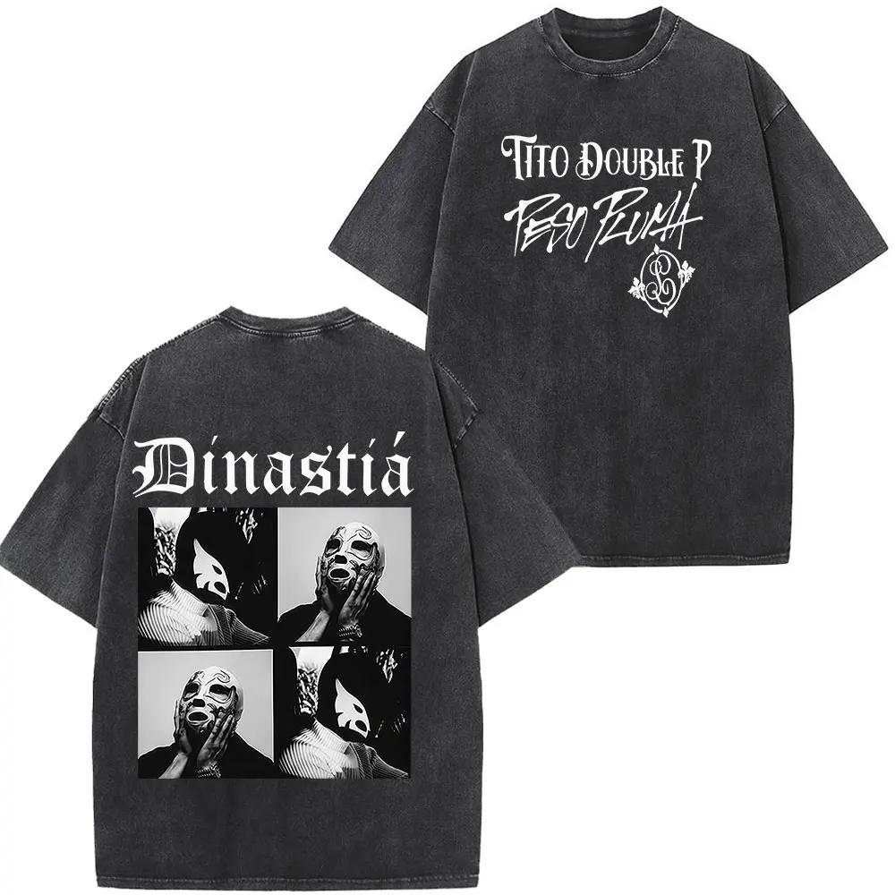Vintage Washed Tees Peso Pluma Tito Double P Dinastia Album 2026 Print Tees Men Women Fashion Casual Cotton Hip-hop T-shirts
