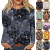 Women's Fashion Casual Retro Print Round Neck Long Sleeve Decorative T-Shirt Top