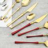 24Pcs Red Gold Cutlery Set 18/10 Stainless Steel Tableware Vintage Knife Fork Coffee Spoon Dinnerware Set Wedding Kitchen Silverware