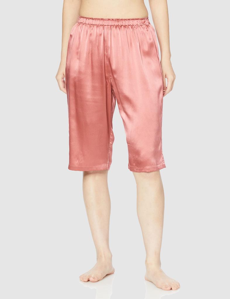 Пижама Kaimin Navi Sleep Navi Шелковые брюки с коротким рукавом и короткой длиной, шелковый атлас, розово-розовый [Gunze] 100% женские