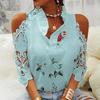 Summer Women's Tops Flower Print Off-shoulder Lace Stitching Long-sleeved T-shirt