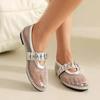 New Fashionable Large Size Metal Buckle Round Head Mesh Mary Jane Shoes Women's Flat Fishing Net Ballet Shoes