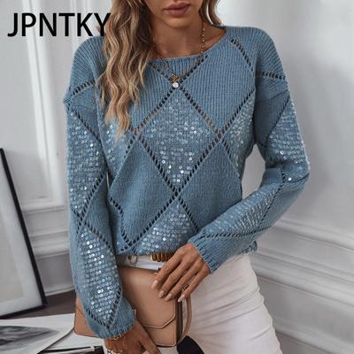 JPNTKY Женская мода повседневный однотонный принт осень зима длинный рукав О-образный вырез свободные свитера