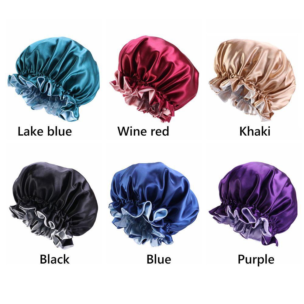 Elastic Band Double-layered Night Sleep Cap Satin Bonnet Hair Loss Beanies Hair Care Head Cover