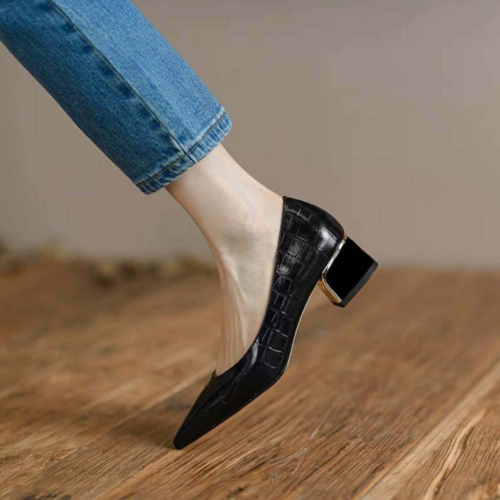 Fashion Shoes for Women Square Toe Black with Medium Heels Woman Pumps Office On Sale Fashion 2024 Trend Wholesale Non Slip Popular Shoe